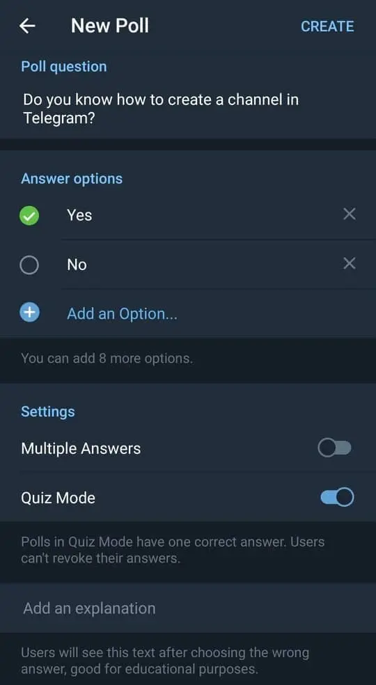 Create a Poll in Telegram Channel