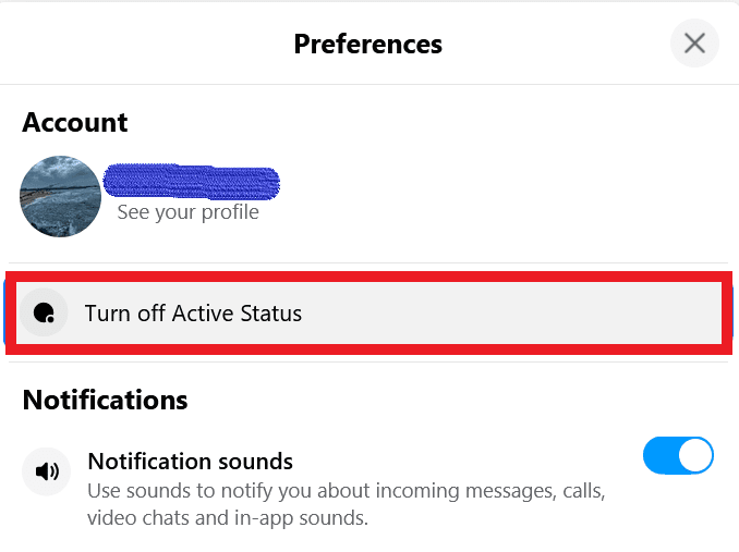 Turn off active status messenger web