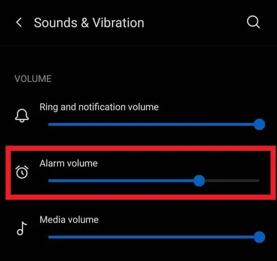 Drag volume slider to increase alarm sound