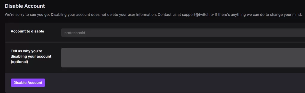 How to disable Twitch account