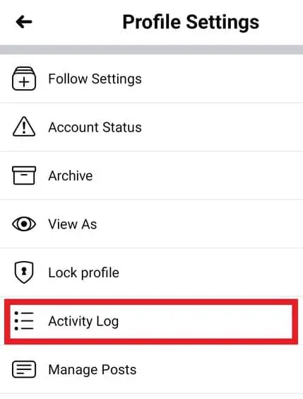 Select Facebook Activity Log