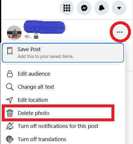 Delete facebook profile pic on desktop