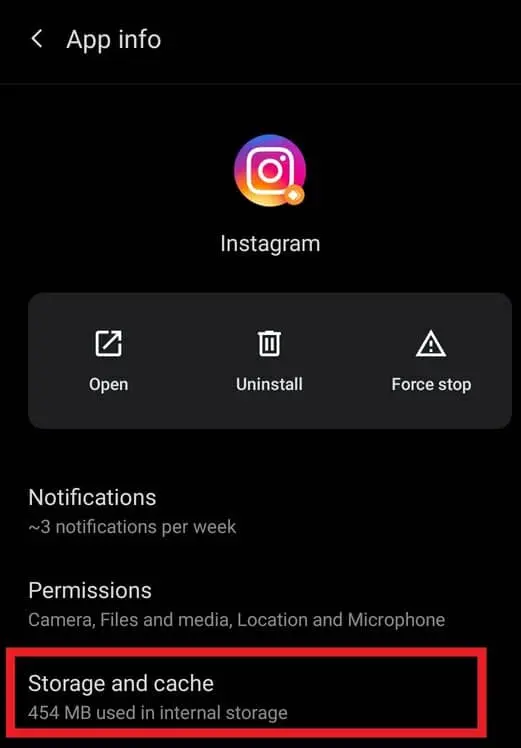 Instagram App storage and cache Android