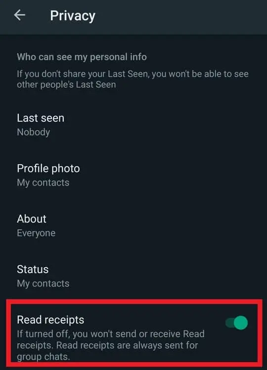 Turn off Read Receipts on WhatsApp