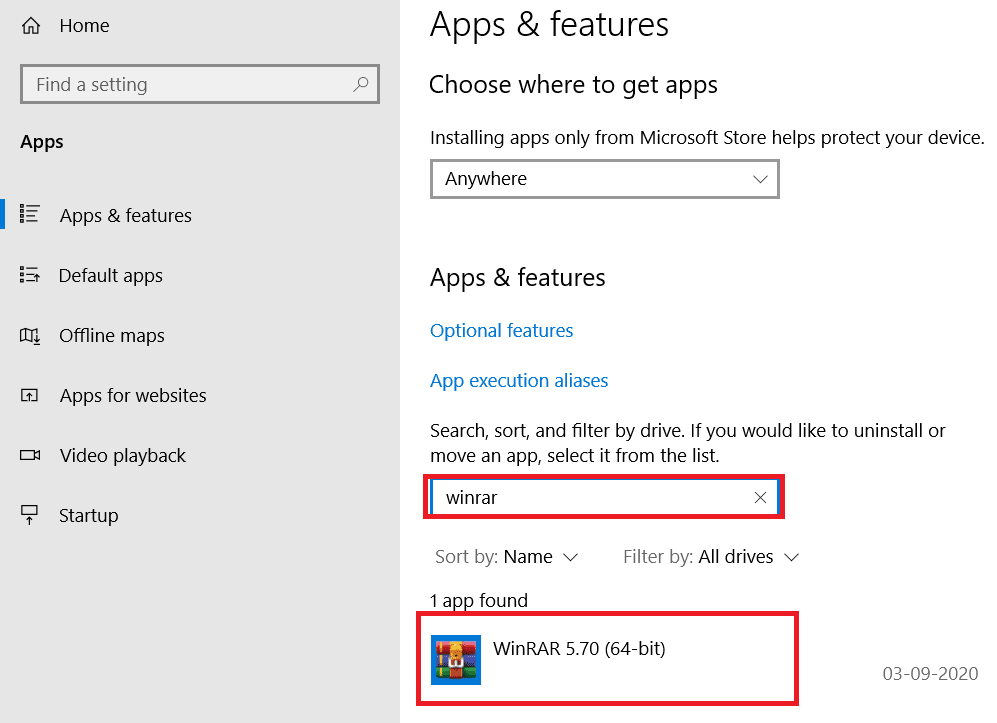 Find-winrar-in-apps-features