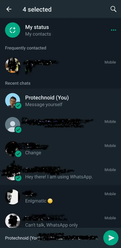 Select Contacts and Send WhatsApp message